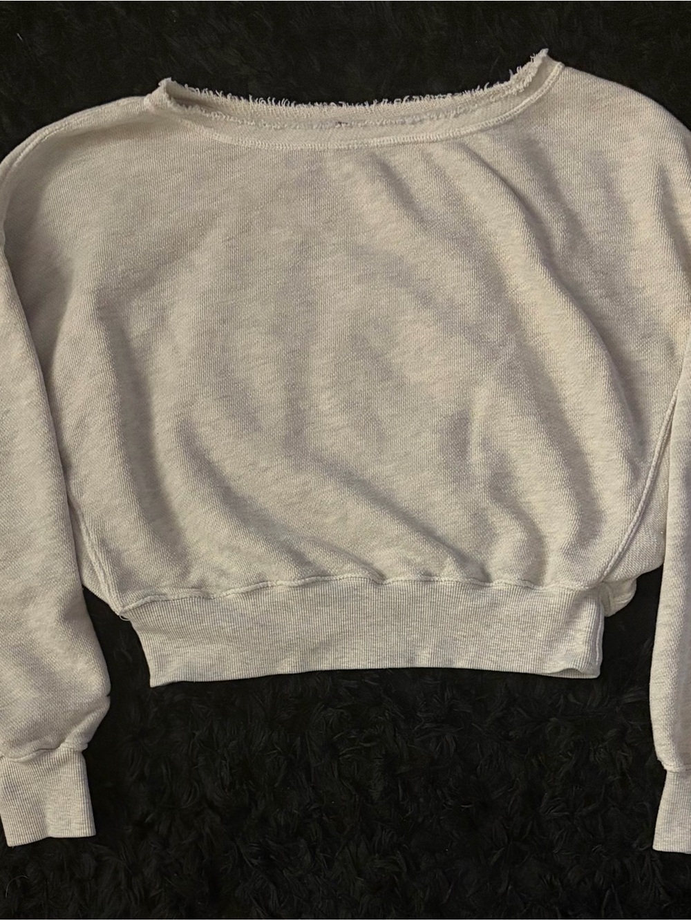Free People Cropped Raw-Edge Sweatshirt - Light Gray